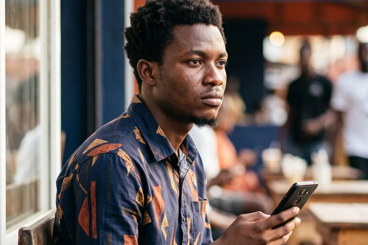 A business owner on the phone, thinking a decision through