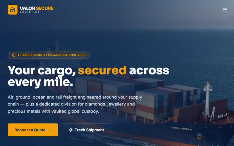 The Valor Secure Logistics website, built by RockTech