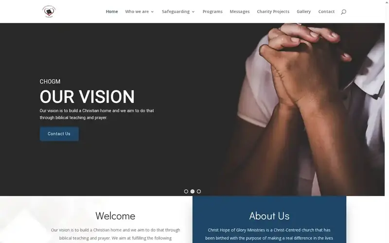 The Christ Hope of Glory Ministries website, built by RockTech