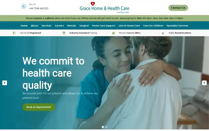 The Grace Home & Health Care website, built by RockTech