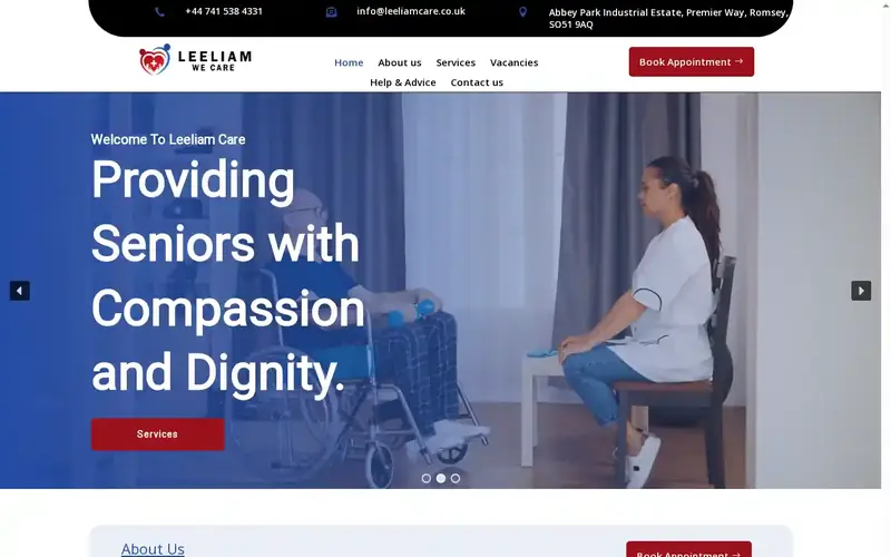 The Leeliam Care website, built by RockTech